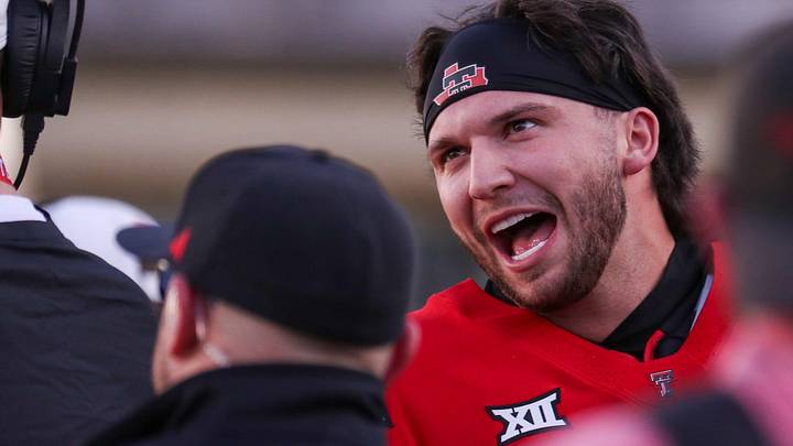 Texas Tech's Brendan Sorsby talks to coaches during the spring football game, Friday, April 17, 2026, at Jones AT&T Stadium.