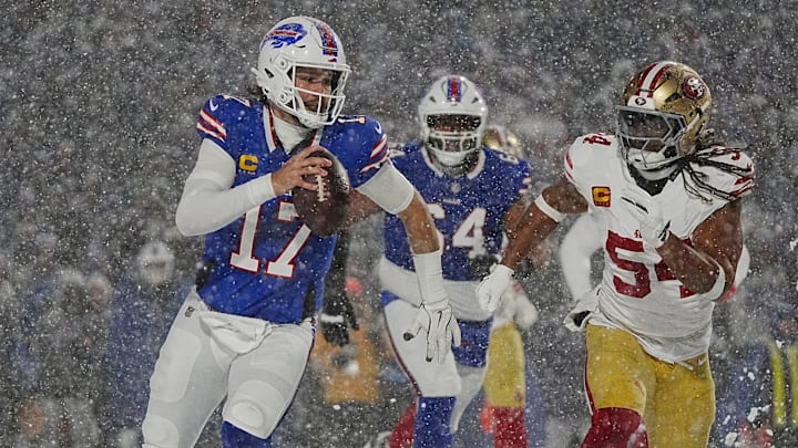 Bills quarterback Josh Allen runs into the end zone for a touchdown during second half action of their home game against the San Francisco 49ers in Orchard Park on Dec. 1, 2024.