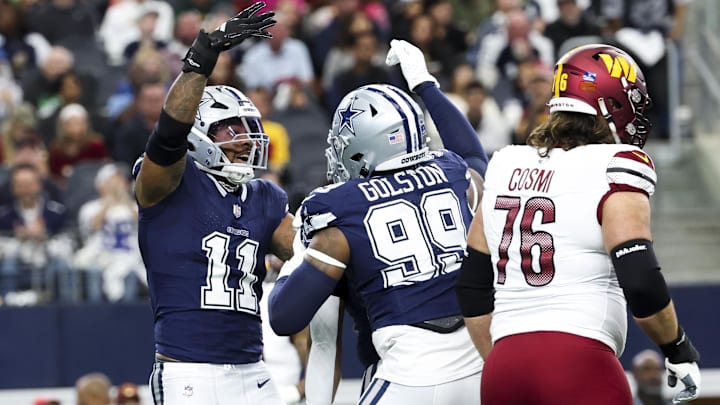 Dallas Cowboys linebacker Micah Parsons celebrates with Dallas Cowboys defensive end Chauncey Golston Dallas Cowboys linebacker Micah Parsons celebrates with Dallas Cowboys defensive end Chauncey Golston