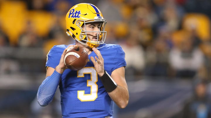 Nov 9, 2017; Pittsburgh, PA, USA;  Pittsburgh Panthers quarterback Ben Dinucci (3) looks to pass against the North Carolina Tar Heels during the first quarter at Heinz Field. Mandatory Credit: Charles LeClaire-Imagn Images