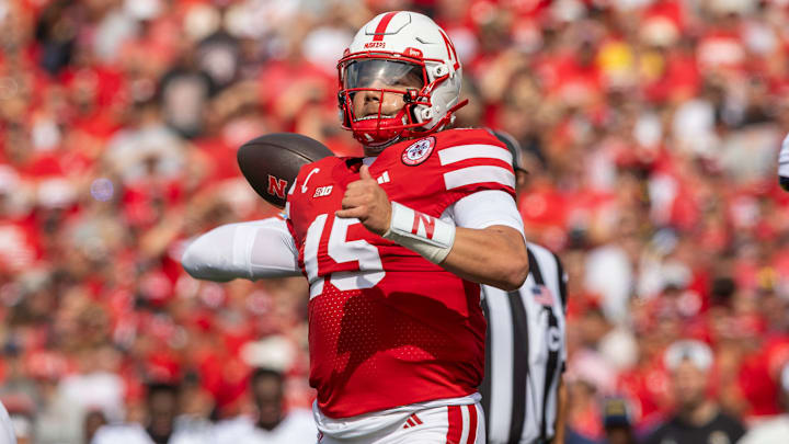 Nebraska quarterback Dylan Raiola fires a pass against Michigan. Nebraska quarterback Dylan Raiola fires a pass against Michigan.