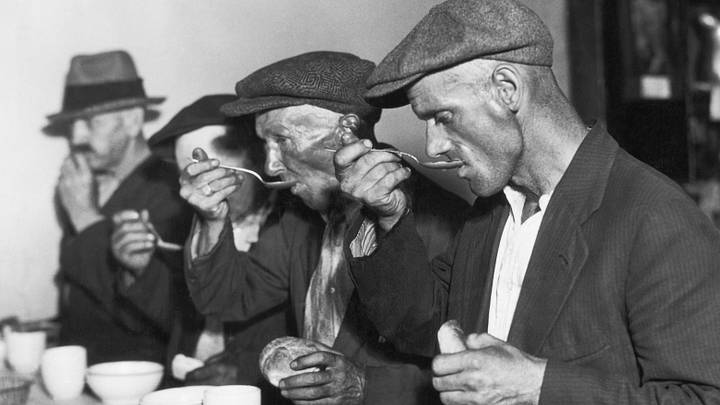 Men Eating Soup During Great Depression Men Eating Soup During Great Depression