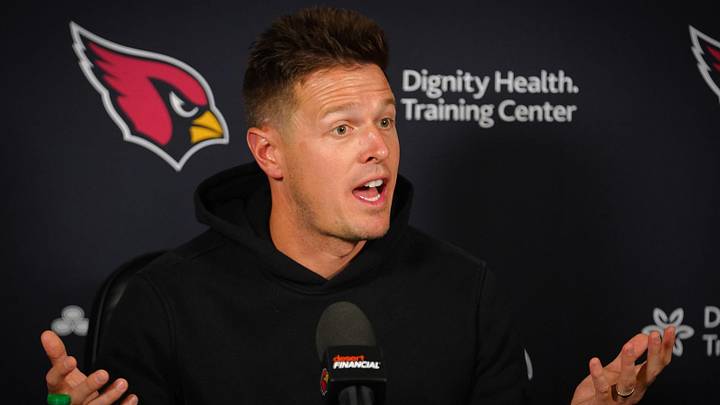 Arizona Cardinals head coach Mike LaFleur speaks during a press conference at the Arizona Cardinals training facility in Tempe, Ariz. on June 10, 2026. Arizona Cardinals head coach Mike LaFleur speaks during a press conference at the Arizona Cardinals training facility in Tempe, Ariz. on June 10, 2026.