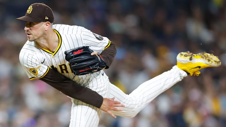 Bryan Hoeing (78)  throws a pitch during the eighth inning against the Texas Rangers at Petco Park.