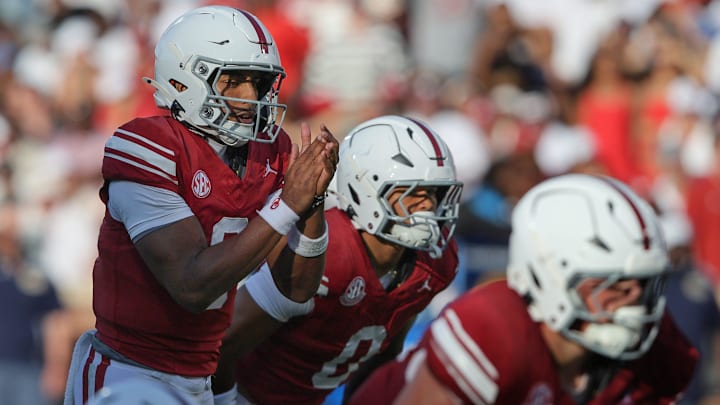 Oklahoma quarterback Michael Hawkins Jr., left, prepares to take the snap next to running back Jaydn Ott Oklahoma quarterback Michael Hawkins Jr., left, prepares to take the snap next to running back Jaydn Ott