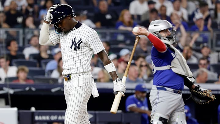 Yankees infielder Jazz Chisholm Jr during a game against the Blue Jays.