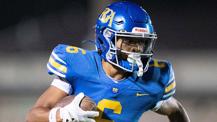 BGA's Maximus Curry (6) runs after a catch against Nashville Christian during their game at BGA Football Stadium in Franklin, Tenn., Friday, Sept. 6, 2024.