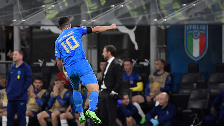 Giacomo Raspadori of Italy celebrates after scoring the goal... Giacomo Raspadori of Italy celebrates after scoring the goal...