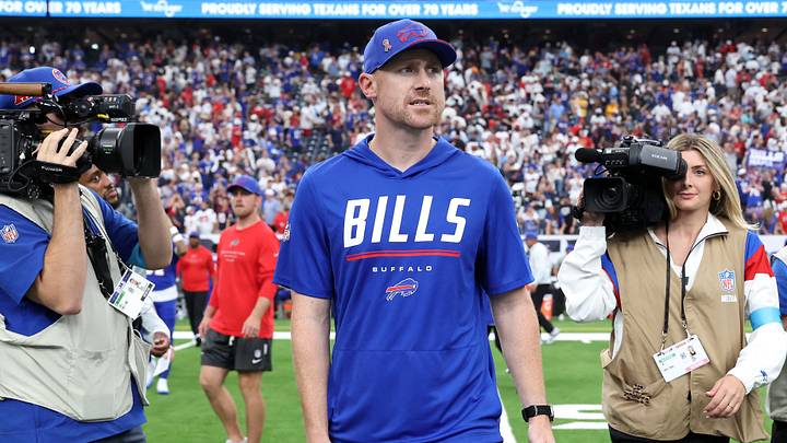 Sep 13, 2026; Houston, Texas, USA; Buffalo Bills head coach Joe Brady reacts after the game against the Houston Texans at Reliant Stadium. Sep 13, 2026; Houston, Texas, USA; Buffalo Bills head coach Joe Brady reacts after the game against the Houston Texans at Reliant Stadium.