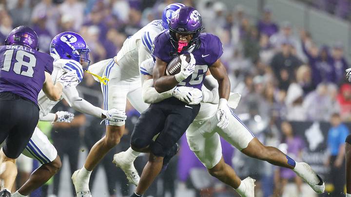 Oct 3, 2026; Fort Worth, Texas, USA;  TCU Horned Frogs running back Jeremy Payne (26) carries the ball against the BYU Cougars during the second half at Amon G. Carter Stadium.  Mandatory Credit: Chris Jones-Imagn Images