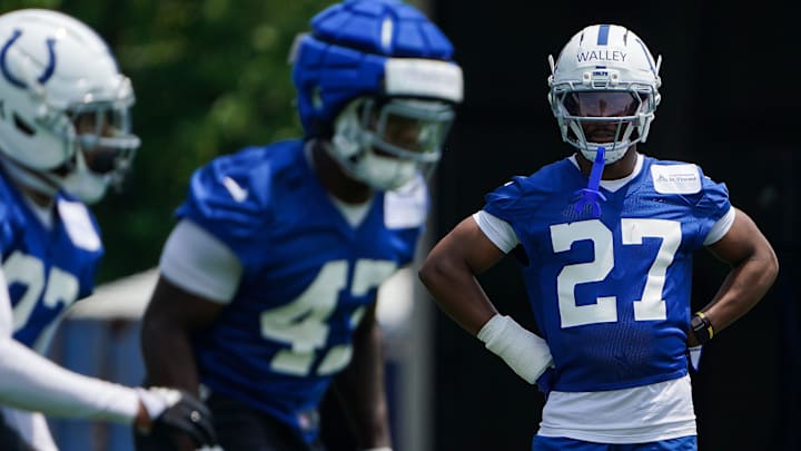 Indianapolis Colts cornerback Justin Walley (27) stands on the field Tuesday, June 10, 2025, during NFL Colts mandatory mini camp at the Indiana Farm Bureau Football Center in Indianapolis. Indianapolis Colts cornerback Justin Walley (27) stands on the field Tuesday, June 10, 2025, during NFL Colts mandatory mini camp at the Indiana Farm Bureau Football Center in Indianapolis.
