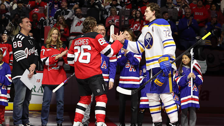 New Jersey Devils center Jack Hughes (86) and Buffalo Sabres center Tage Thompson (72): Ed Mulholland-Imagn Images New Jersey Devils center Jack Hughes (86) and Buffalo Sabres center Tage Thompson (72): Ed Mulholland-Imagn Images