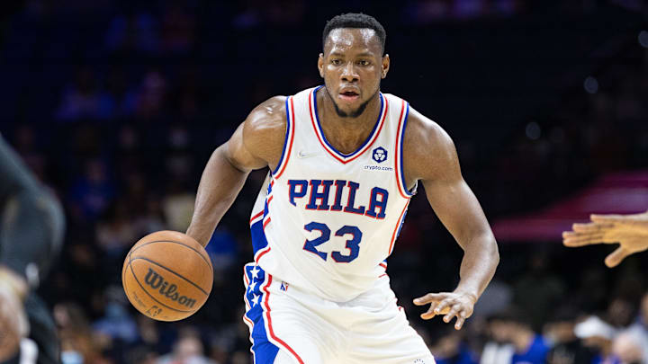 Oct 11, 2021; Philadelphia, Pennsylvania, USA; Philadelphia 76ers center Charles Bassey (23) in action against the Brooklyn Nets during the fourth quarter at Wells Fargo Center. Mandatory Credit: Bill Streicher-Imagn Images Oct 11, 2021; Philadelphia, Pennsylvania, USA; Philadelphia 76ers center Charles Bassey (23) in action against the Brooklyn Nets during the fourth quarter at Wells Fargo Center. Mandatory Credit: Bill Streicher-Imagn Images