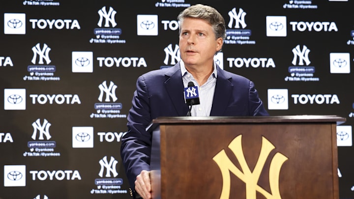 Dec 21, 2022; Bronx, New York, USA; Hal Steinbrenner during a press conference at Yankee Stadium. Mandatory Credit: Jessica Alcheh-USA TODAY Sports