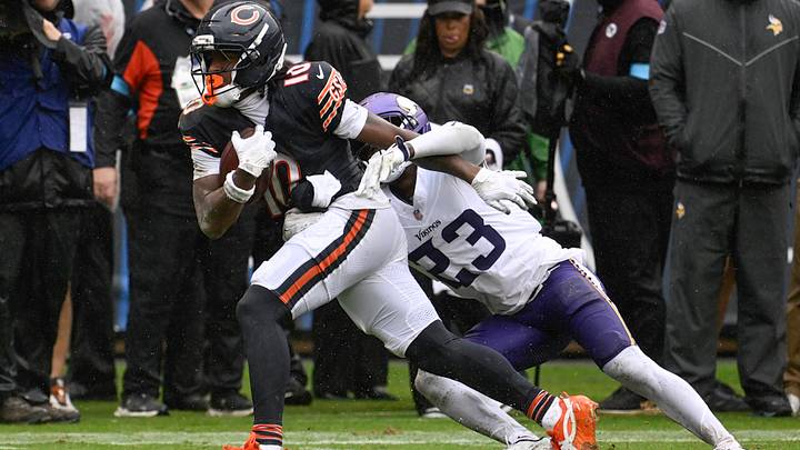 Chicago Bears wide receiver Luther Burden III (10) catches a pass while being defended by Minnesota Vikings cornerback James Pierre (23) during the second half at Soldier Field. Mandatory Credit: Matt Marton-Imagn Images Chicago Bears wide receiver Luther Burden III (10) catches a pass while being defended by Minnesota Vikings cornerback James Pierre (23) during the second half at Soldier Field. Mandatory Credit: Matt Marton-Imagn Images