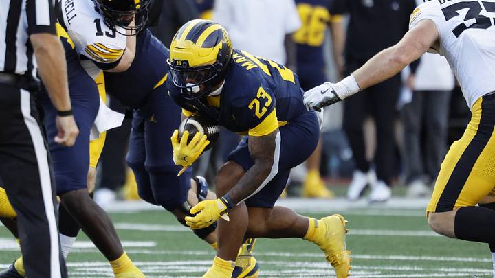 Sep 26, 2026; Ann Arbor, Michigan, USA;  Michigan Wolverines running back Jordan Marshall (23) runs against the Iowa Hawkeyes during the second half at Michigan Stadium.  Mandatory Credit: Rick Osentoski-Imagn Images