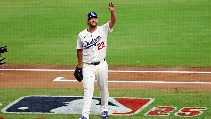 Jul 15, 2025; Cumberland, Georgia, USA; National League pitcher Clayton Kershaw (22) of the Los Angeles Dodgers leaves the game  during the first inning during the 2025 MLB All Star Game at Truist Park. Mandatory Credit: Jordan Godfree-Imagn Images