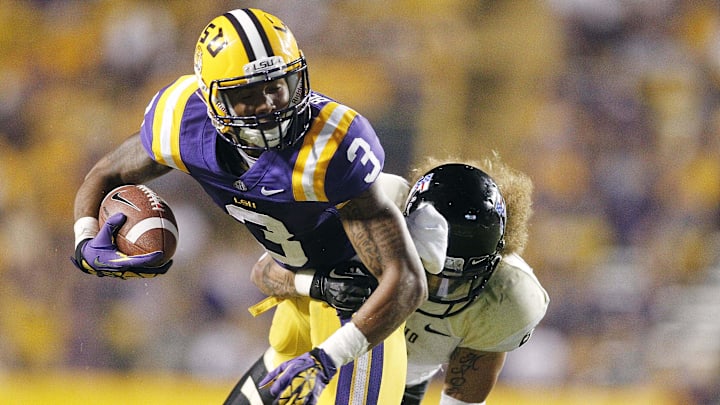 September 15, 2012; Baton Rouge, LA, USA; LSU Tigers wide receiver Odell Beckham (3) is tackled by Idaho Vandals cornerback Aaron Grymes (6) during the second half at Tiger Stadium. LSU defeated Idaho 63-14. Mandatory Credit: Crystal Logiudice-Imagn Images September 15, 2012; Baton Rouge, LA, USA; LSU Tigers wide receiver Odell Beckham (3) is tackled by Idaho Vandals cornerback Aaron Grymes (6) during the second half at Tiger Stadium. LSU defeated Idaho 63-14. Mandatory Credit: Crystal Logiudice-Imagn Images