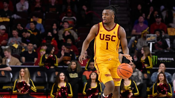 Feb 15, 2024; Los Angeles, California, USA; Southern California Trojans guard Isaiah Collier (1)