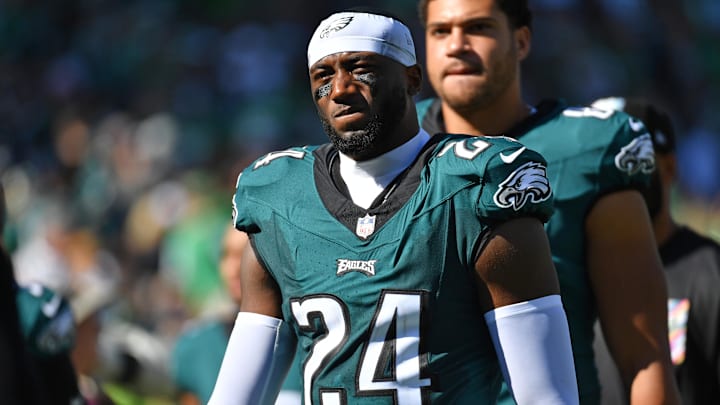 Oct 1, 2023; Philadelphia, Pennsylvania, USA; Philadelphia Eagles cornerback James Bradberry (24)