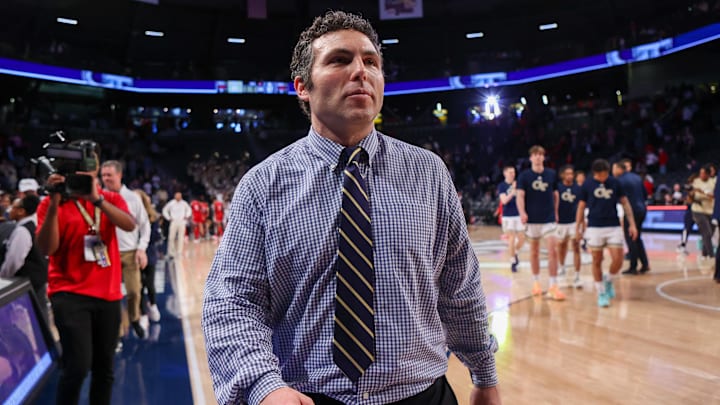 Georgia Tech Yellow Jackets head coach Josh Pastner after a victory against the Louisville Cardinals at McCamish Pavilion. Mandatory Credit: Brett Davis-Imagn Images