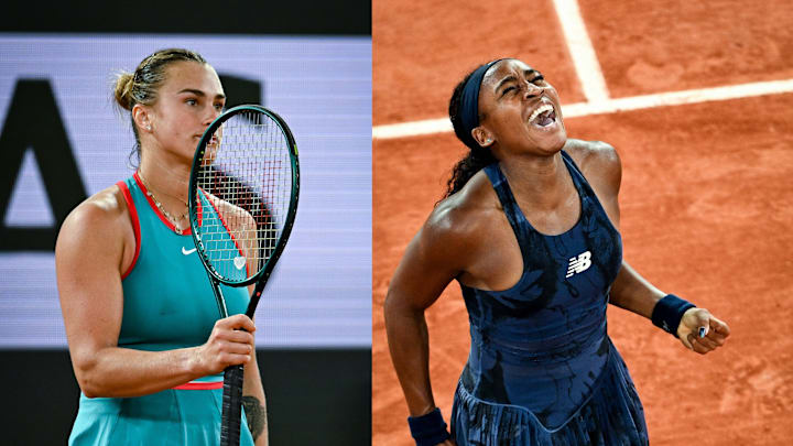Aryna Sabalenka (Nike) and Coco Gauff (New Balance) represent different brands at the 2025 French Open.