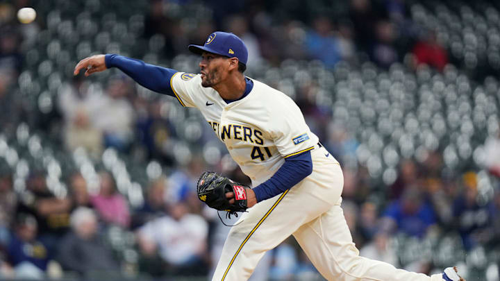 Milwaukee Brewers starting pitcher Joe Ross (41) pitches during the first inning of the game against the Minnesota Twins on Wednesday April 3, 2024 at American Family Field in Milwaukee, Wis. Milwaukee Brewers starting pitcher Joe Ross (41) pitches during the first inning of the game against the Minnesota Twins on Wednesday April 3, 2024 at American Family Field in Milwaukee, Wis.
