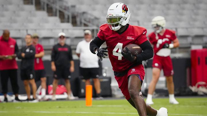 Running back Jeremiyah Love sprints down the field during Cardinals training camp at State Farm Stadium in Glendale, Ariz., on July 23, 2026. Running back Jeremiyah Love sprints down the field during Cardinals training camp at State Farm Stadium in Glendale, Ariz., on July 23, 2026.