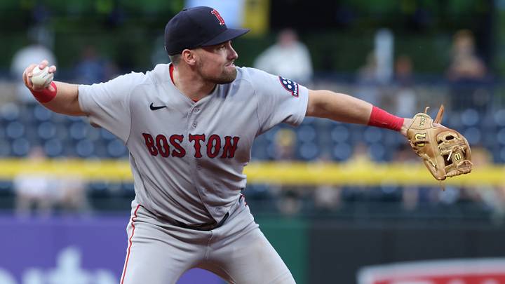 Aug 16, 2026; Pittsburgh, Pennsylvania, USA; Boston Red Sox third baseman Caleb Durbin (5) throws to first base for an out against Pittsburgh Pirates shortstop Jared Triolo (not pictured) during the eighth inning at PNC Park. Mandatory Credit: Charles LeClaire-Imagn Images Aug 16, 2026; Pittsburgh, Pennsylvania, USA; Boston Red Sox third baseman Caleb Durbin (5) throws to first base for an out against Pittsburgh Pirates shortstop Jared Triolo (not pictured) during the eighth inning at PNC Park. Mandatory Credit: Charles LeClaire-Imagn Images