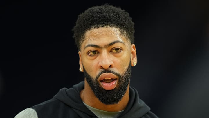 Dec 25, 2025; San Francisco, California, USA; Dallas Mavericks forward Anthony Davis (3) before the game against the Golden State Warriors at Chase Center. Mandatory Credit: Darren Yamashita-Imagn Images