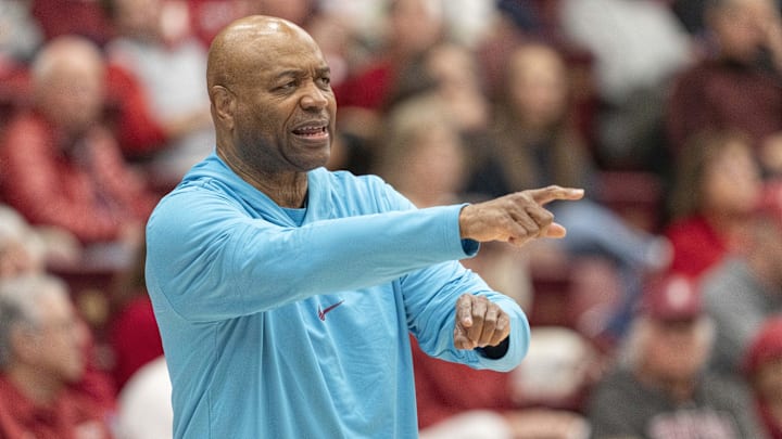 Jan 25, 2025; Stanford, California, USA;  Florida State Seminoles head coach Leonard Hamilton points during the second half against the Stanford Cardinal at Maples Pavilion. Mandatory Credit: Stan Szeto-Imagn Images
