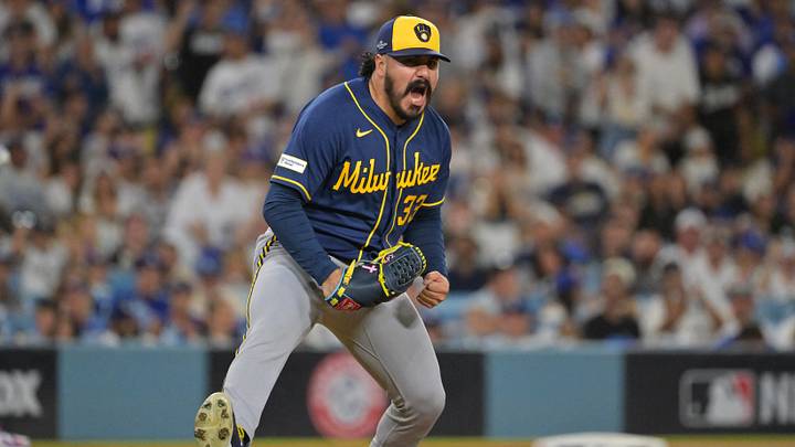 Oct 15, 2026; Los Angeles, California, USA; Milwaukee Brewers pitcher JoJo Romero (33) reacts during the sixth inning against the Los Angeles Dodgers in game four of the NLCS for the 2026 MLB Playoffs at Uniqlo Field at Dodger Stadium. Mandatory Credit: Jayne Kamin-Oncea-Imagn Images Oct 15, 2026; Los Angeles, California, USA; Milwaukee Brewers pitcher JoJo Romero (33) reacts during the sixth inning against the Los Angeles Dodgers in game four of the NLCS for the 2026 MLB Playoffs at Uniqlo Field at Dodger Stadium. Mandatory Credit: Jayne Kamin-Oncea-Imagn Images