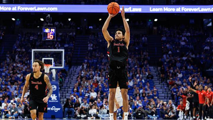 Oct 23, 2026; Lexington, KY, USA; Texas Tech Red Raiders guard Damarion Dennis (1) shoots the ball during the first half against the Kentucky Wildcats at Rupp Arena Central Bank Center. Mandatory Credit: Jordan Prather-Imagn Images Oct 23, 2026; Lexington, KY, USA; Texas Tech Red Raiders guard Damarion Dennis (1) shoots the ball during the first half against the Kentucky Wildcats at Rupp Arena Central Bank Center. Mandatory Credit: Jordan Prather-Imagn Images