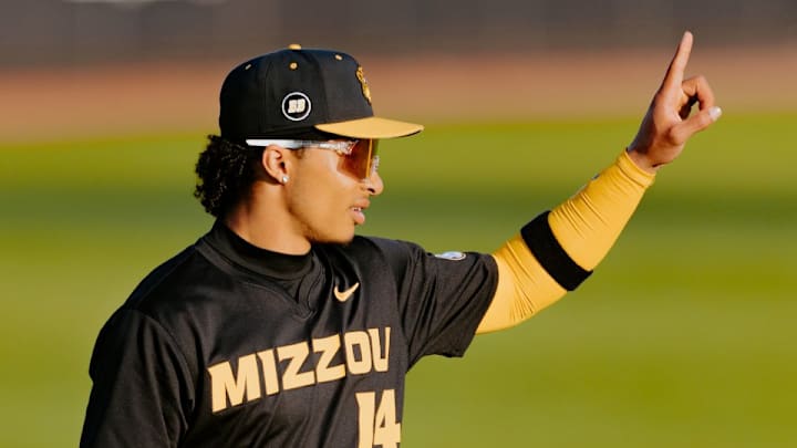 Left fielder Isaiah Frost signals after a play against the No. 7 Texas Longhorns on March 29, 2025. Left fielder Isaiah Frost signals after a play against the No. 7 Texas Longhorns on March 29, 2025.