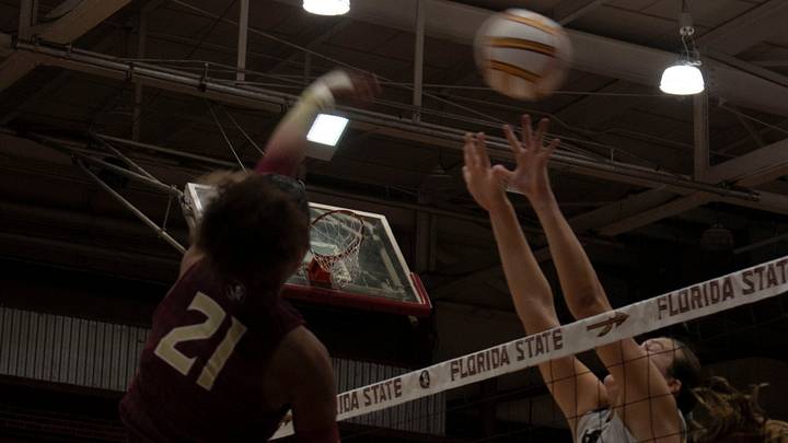 Florida State junior opposite Bailey Higgins attacks against Notre Dame at Tully Gymnasium on Sunday, Oct. 25, 2026. Florida State junior opposite Bailey Higgins attacks against Notre Dame at Tully Gymnasium on Sunday, Oct. 25, 2026.