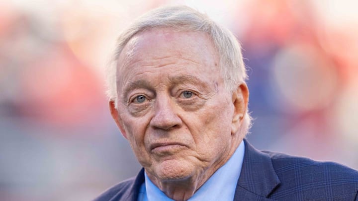 October 8, 2023; Santa Clara, California, USA; Dallas Cowboys owner Jerry Jones before the game against the San Francisco 49ers at Levi's Stadium. Mandatory Credit: Kyle Terada-USA TODAY Sports