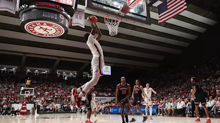 Alabama forward Aiden Sherrell (22) in action against Georgia at Coleman Coliseum in Tuscaloosa, AL on Saturday, Feb 1, 2025.