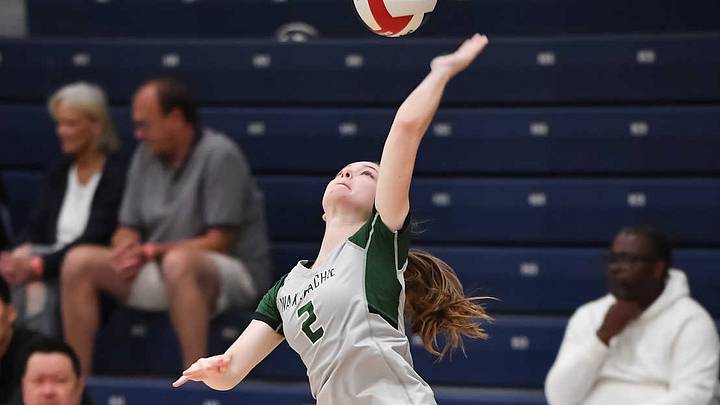 Waxahachie's Meagan Stanley serves the ball in a match against the Wylie Pirates on Aug. 22 Waxahachie's Meagan Stanley serves the ball in a match against the Wylie Pirates on Aug. 22
