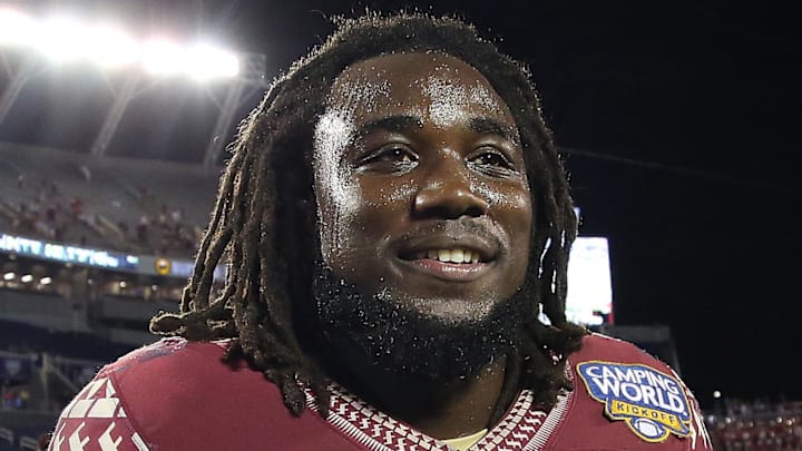 Sep 5, 2016; Orlando, FL, USA;  Florida State Seminoles running back Dalvin Cook (4) after the game against the Mississippi Rebels at Camping World Stadium. Florida State Seminoles defeated the Mississippi Rebels 45-34. Mandatory Credit: Kim Klement-Imagn Images