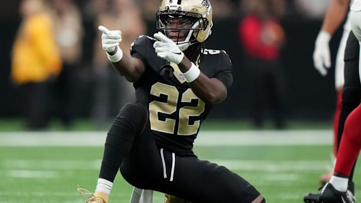 Oct 5, 2025; New Orleans, Louisiana, USA; New Orleans Saints wide receiver Rashid Shaheed (22) celebrates after a play against the New York Giants during the fourth quarter at Caesars Superdome. Oct 5, 2025; New Orleans, Louisiana, USA; New Orleans Saints wide receiver Rashid Shaheed (22) celebrates after a play against the New York Giants during the fourth quarter at Caesars Superdome.