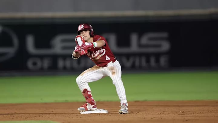 Alabama Baseball Player Brennan Holt (4) in action against Austin Peay at Toyota Field in Huntsville, AL on Tuesday, Mar 24, 2026.