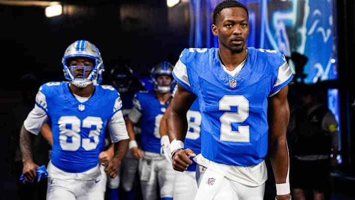 Detroit Lions quarterback Hendon Hooker (2) takes the field for practice ahead the Houston Texans game at Ford Field in Detroit on Saturday, August 23, 2025.