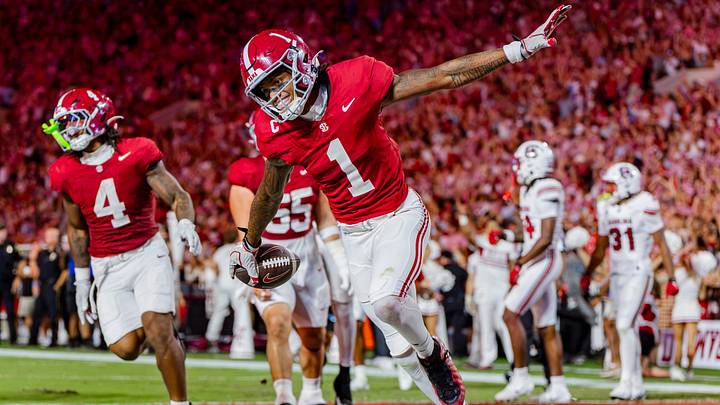Alabama wide receiver Ryan Coleman-Williams celebrates a touchdown in the first half of the game against South Carolina on Sept 26, 2026. Alabama wide receiver Ryan Coleman-Williams celebrates a touchdown in the first half of the game against South Carolina on Sept 26, 2026.