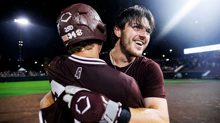 Mississippi State catcher Kevin Milewski celebrates his walk-off, game-winning home run with Bryce Chance after Friday's game against LSU.