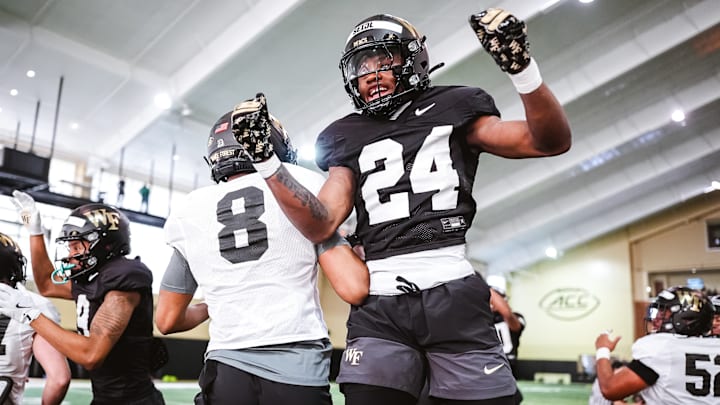 Wake Forest running back Sawyer Seidl and wide reciever Carlos Hernandez at spring practice