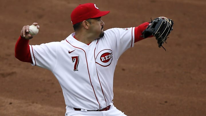 Cincinnati Reds shortstop Eugenio Suarez (7) throws to first on a ground ball off the bat of Paul Goldschmidt in the second inning of the MLB Opening Day game between the Cincinnati Reds and the St. Louis Cardinals at Great American Ball Park in downtown Cincinnati on Thursday, April 1, 2021.
St Louis Cardinals At Cincinnati Reds Opening Day Cincinnati Reds shortstop Eugenio Suarez (7) throws to first on a ground ball off the bat of Paul Goldschmidt in the second inning of the MLB Opening Day game between the Cincinnati Reds and the St. Louis Cardinals at Great American Ball Park in downtown Cincinnati on Thursday, April 1, 2021.
St Louis Cardinals At Cincinnati Reds Opening Day