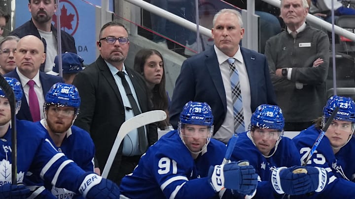 Dec 13, 2025; Toronto, Ontario, CAN; Toronto Maple Leafs head coach Craig Berube watches the play against the Edmonton Oilers during the third period at Scotiabank Arena. Mandatory Credit: Nick Turchiaro-Imagn Images Dec 13, 2025; Toronto, Ontario, CAN; Toronto Maple Leafs head coach Craig Berube watches the play against the Edmonton Oilers during the third period at Scotiabank Arena. Mandatory Credit: Nick Turchiaro-Imagn Images