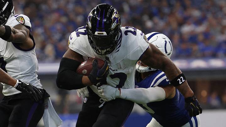 Sep 13, 2026; Indianapolis, Indiana, USA; Baltimore Ravens running back Derrick Henry (22) runs for a touchdown against the Indianapolis Colts during the second half at Lucas Oil Stadium. Mandatory Credit: Trevor Ruszkowski-Imagn Images Sep 13, 2026; Indianapolis, Indiana, USA; Baltimore Ravens running back Derrick Henry (22) runs for a touchdown against the Indianapolis Colts during the second half at Lucas Oil Stadium. Mandatory Credit: Trevor Ruszkowski-Imagn Images