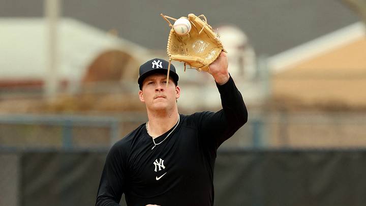 Feb 15, 2024; Tampa, FL, USA; New York Yankees pitcher Chase Hampton (86) works out during spring training practice at George M. Steinbrenner Field. Mandatory Credit: Kim Klement Neitzel-USA TODAY Sports