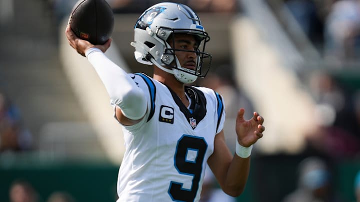 Carolina Panthers quarterback Bryce Young (9) throws the ball during a game against the New York Jets at MetLife Stadium, Oct 19, 2025, East Rutherford, NJ, USA. Carolina Panthers quarterback Bryce Young (9) throws the ball during a game against the New York Jets at MetLife Stadium, Oct 19, 2025, East Rutherford, NJ, USA.